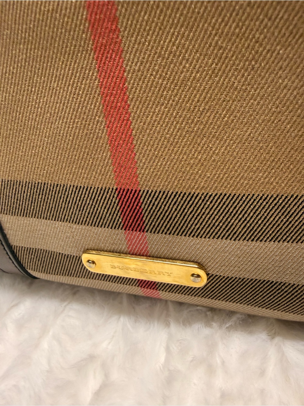 BURBERRY House Check Bowling Bag Brown Leather Handle - Picture 7 of 13
